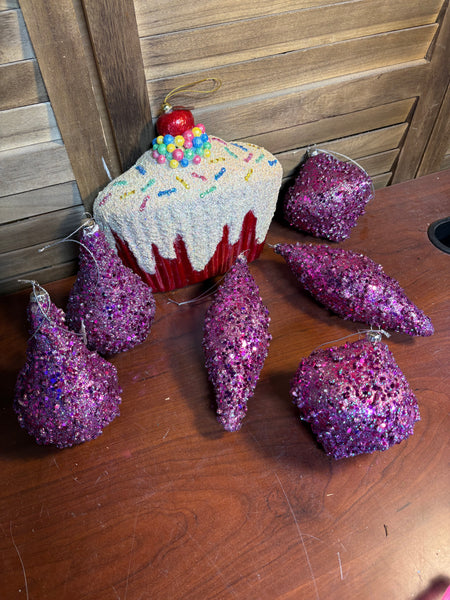 Jumbo Glittery Ornaments Lot (7)