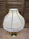 Lightweight Brass Table Lamp With Springcrest Cream Floral Carnation Lampshade With Fringe - WORKS