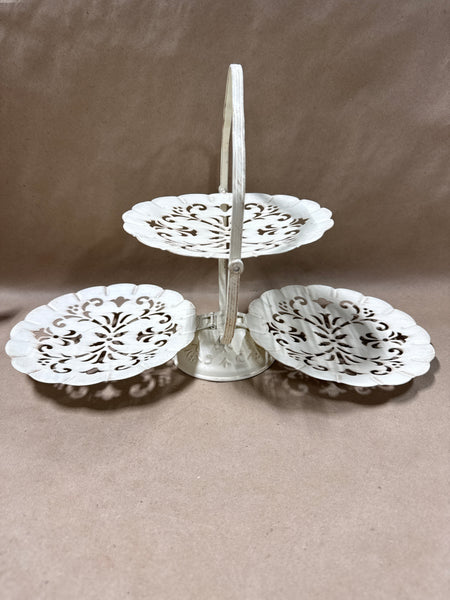 3 Tier Folding Metal Server Tray Scalloped Metal