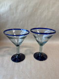 Pair of Cobalt Rimmed Mexican Style Martini Glasses
