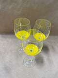 Set Of 3 Handpainted Sunflower Wine Glasses