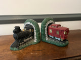 Vintage Ceramic Locomotive and Caboose Bookends