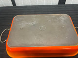 Le Creuset Orange Cast Iron Enameled Rectangular Roasting Dish with Metal Wire Handles