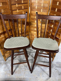 Pair of Swivel Bar Stools (30"H) with Green Plaid Seat Cushions