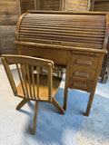 Vintage Wooden Child’s Roll Top Desk with Chair