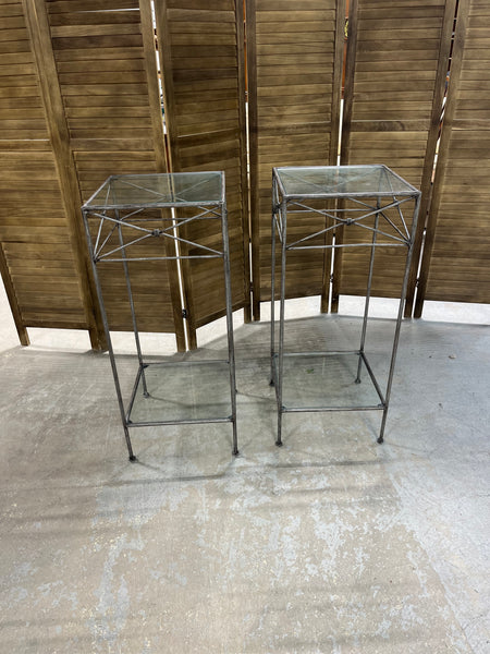 Metal and Glass Top Plant Stands, (2)