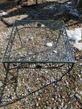 Patio Side Table with Glass Top and Metal Base