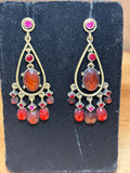 Gold Tone Earrings with Garnet & Pink Color Stones