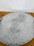 Round Hammered Floral Aluminum Tray With Handles