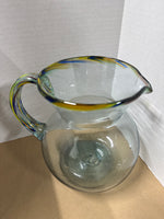 Mexican Hand Blown Glass With Confetti Rim Margarita Glasses And Pitcher — 5 Pieces