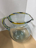 Mexican Hand Blown Glass With Confetti Rim Margarita Glasses And Pitcher — 5 Pieces