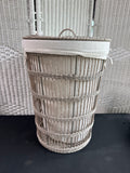 Sturdy Plastic Woven Wicker Round Lidded Hamper with Liner