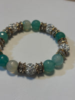 Green, Clear & Sparkly Beaded Bracelet