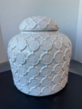 Import Collections White Geometric Embossed Lidded Ginger Jar