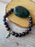 Lia Sophia Purple Beaded Stretch Bracelet with Large Smoky Accent Stone