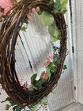 Faux Dusty Pink & Blue Floral Grapevine Wreath