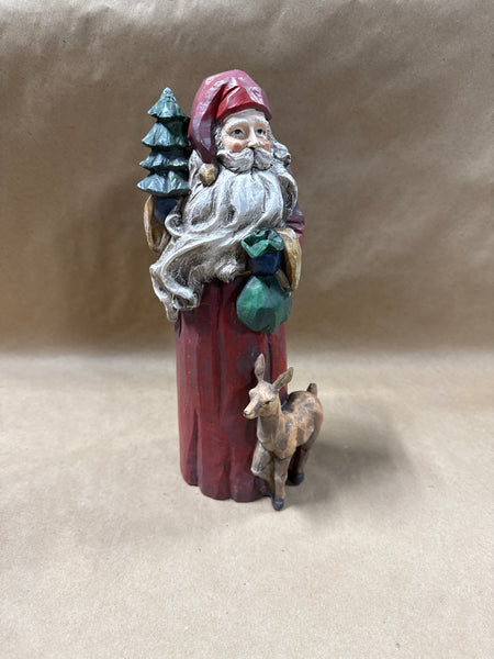 (A) Resin Santa With Reindeer