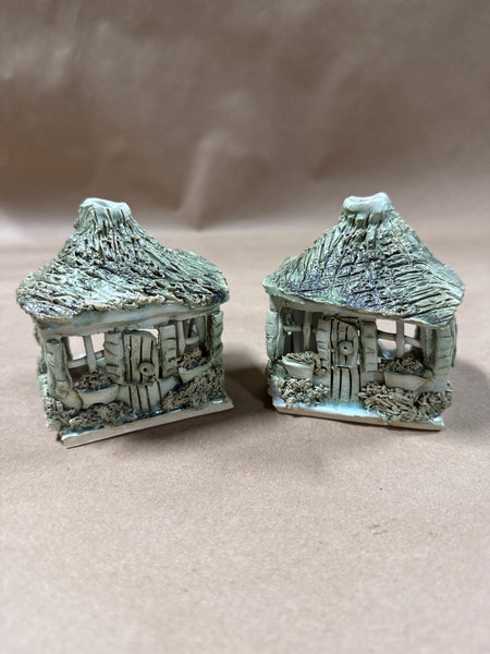Pair Of Cottage Pottery Tealight Candle Homes