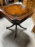 Vintage Accent Table with Leather Inlay, on Casters