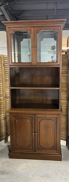 Two Piece Cabinet with Open Shelving and Mirrored Back (A)