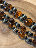 Silver, Faux Amber & Black Beaded Necklace