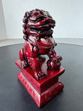 Dark Red Vintage Carved Chinese Imperial Guardian Lion Foo Dog Statue