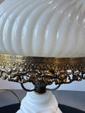 White Milk Glass & Brass Electrified Oil Hurricane Lamp (WORKS)