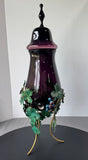 Empoli Amethyst Italian Vintage Blown Glass Lidded Wine Dispenser in Metal Stand AS IS (READ DESCRIPTION CAREFULLY)