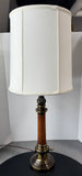 Stiffel Torchiere-Style Table Lamp with Brass Accents & Fluted Wooden Column (WORKS)