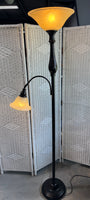 Bronzed Metal Torchiere 3-Way Floor Lamp with Reading Lamp (WORKS)