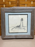 Sketch of Lighthouse in Rustic Frame - Signed Johnson 75’