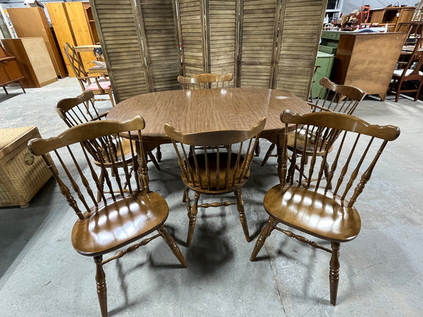 Dining Table, 2 Leaves, and 6 Chairs by Keller