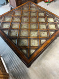 Large Square Coffee Table with Glass and Pullout