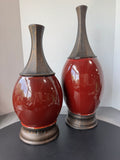 Pair of Pier 1 Imports Large Metal & Red Ceramic Vases