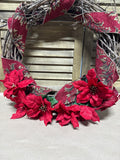 Grapevine Christmas Wreath With Poinsettias