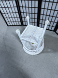 White Wicker Round Side Table with Glass