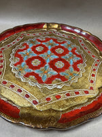 Round Gold And Red Scalloped Edge Italian Florentine Tray