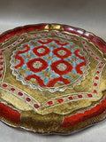 Round Gold And Red Scalloped Edge Italian Florentine Tray