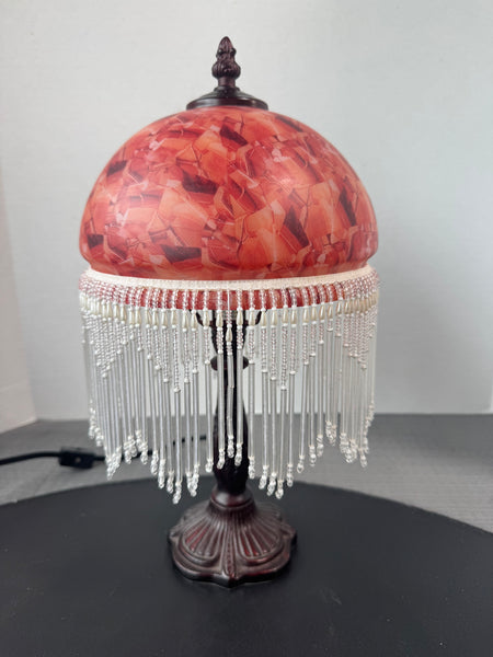 Tiffany Style Boudoir Lamp with Glass Beaded Shade (WORKS)