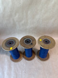 Trio Of Vintage Textile Spools With Blue Thread