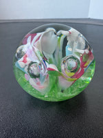 (C) Maude & Bob St. Clair Green Floral Art Glass Paperweight