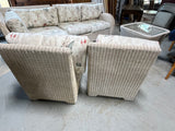 Lexington Casual Off White/Cream Wicker/Rattan Sectional Sofa with Glass Top Table