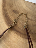 Brown Leather Choker with Gold Tone Bar Accent