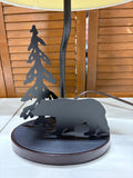 Black Bear Metal and Wood Lamp w/Burlap Shade, WORKS