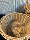 Pair of Natural Tone Woven Wicker Hand Baskets