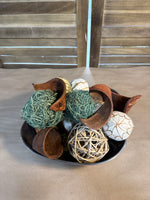Decorative Centerpiece Balls In Pewter Square Bowl
