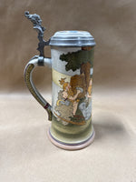(C) German Beer Stein With Pewter Jester Tip Back