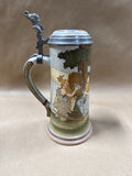 (C) German Beer Stein With Pewter Jester Tip Back