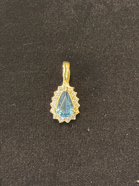 Gold Tone Pendant with Faux Diamonds/Sapphire