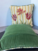 Pair of Yellow Striped Floral Needlepoint Throw Pillows
